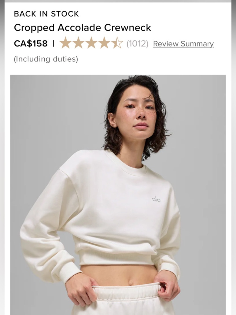 Alo Cropped Crewneck Sweatshirt – Cream / Oversized